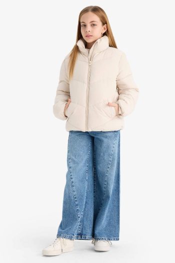 Girls' Waterproof Fleece-Lined Zip-Up Puffer Jacket