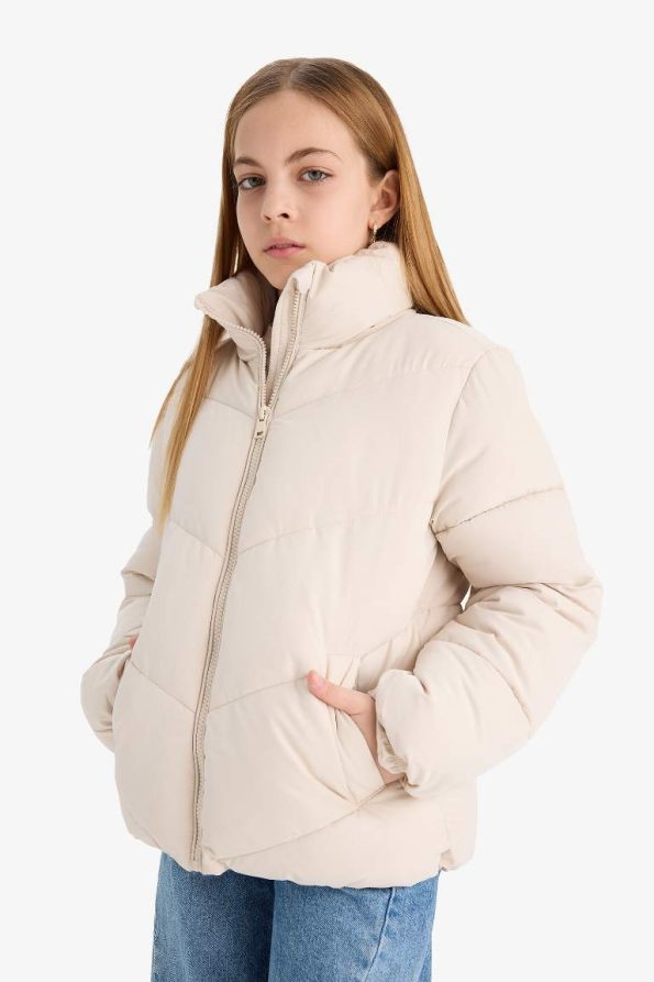 Girls' Waterproof Fleece-Lined Zip-Up Puffer Jacket