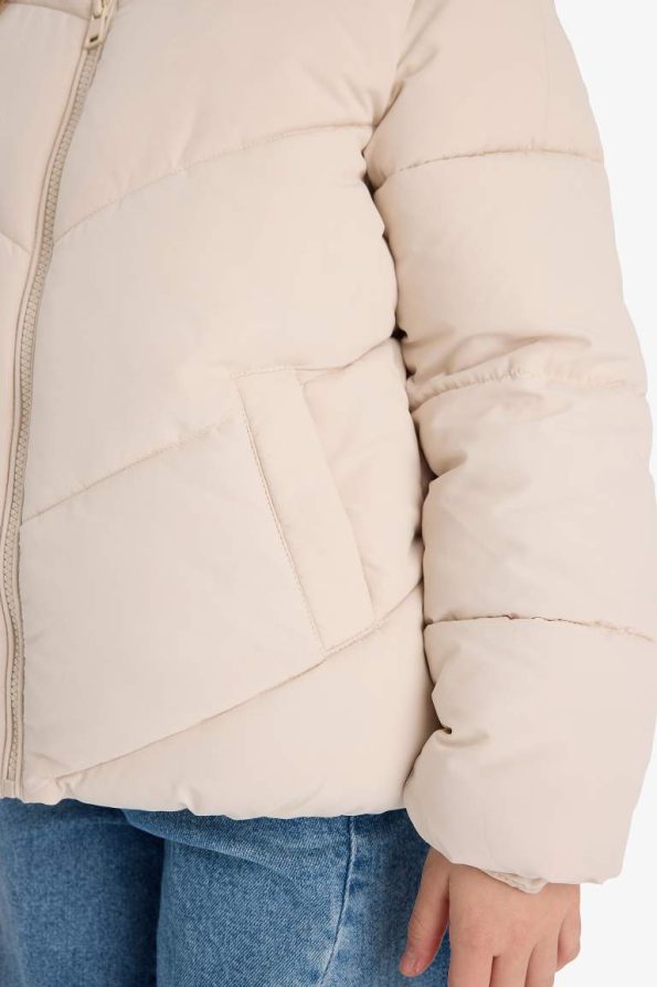 Girls' Waterproof Fleece-Lined Zip-Up Puffer Jacket