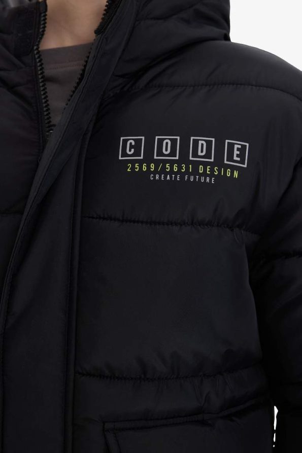 Boys' Water-Resistant Hooded Zippered Puffer Jacket with Back Print