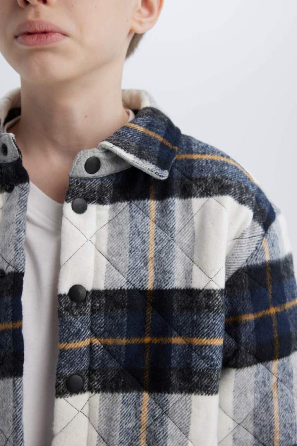 Boys' Oversized Fit Polo Collar Flannel Snap Button Long Sleeve Shirt Jacket