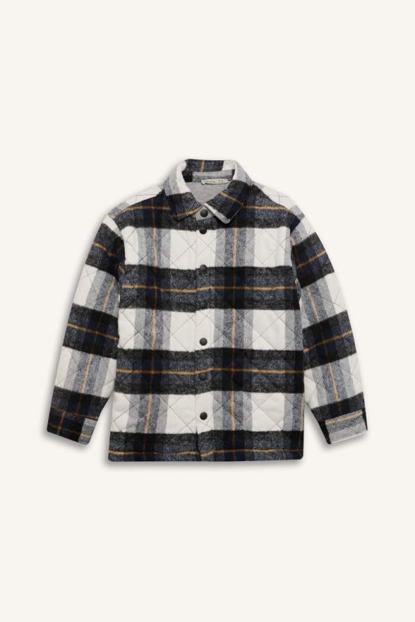Boys' Oversized Fit Polo Collar Flannel Snap Button Long Sleeve Shirt Jacket