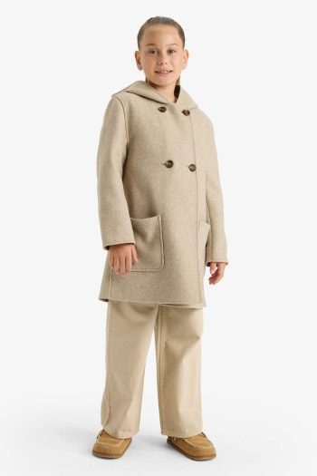 Girls' Hooded Pocketed Wool Parka