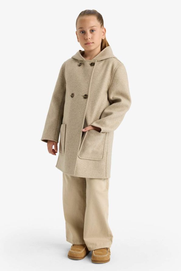 Girls' Hooded Pocketed Wool Parka
