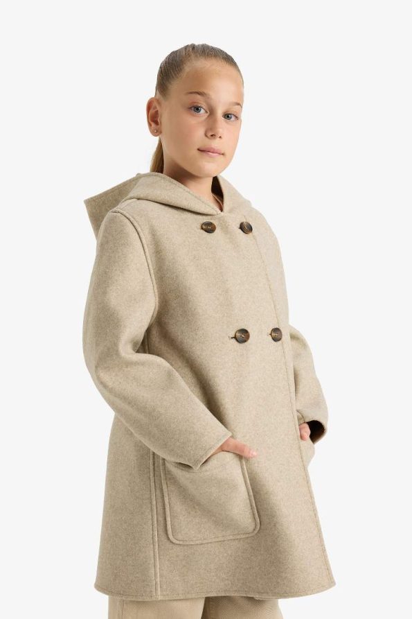 Girls' Hooded Pocketed Wool Parka