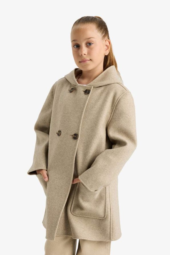 Girls' Hooded Pocketed Wool Parka