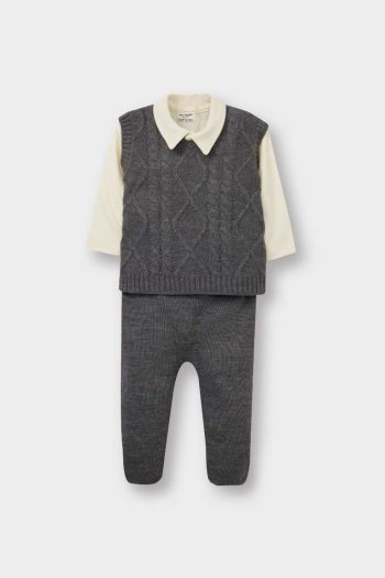 Boys' 3-Piece Set with Knit Vest, Long Sleeve Snap Bodysuit, and Trousers