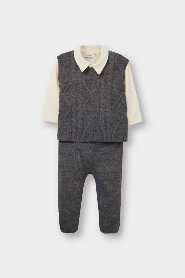 Boys' 3-Piece Set with Knit Vest, Long Sleeve Snap Bodysuit, and Trousers