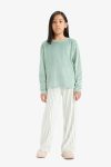 Girls' Pajama Set Fleece Long Sleeve Top Striped Long Bottom