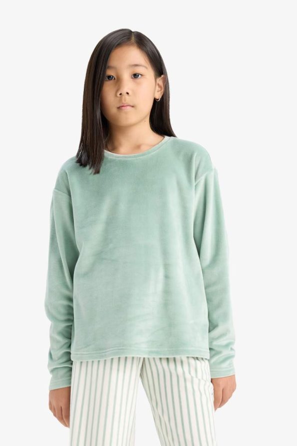 Girls' Pajama Set Fleece Long Sleeve Top Striped Long Bottom