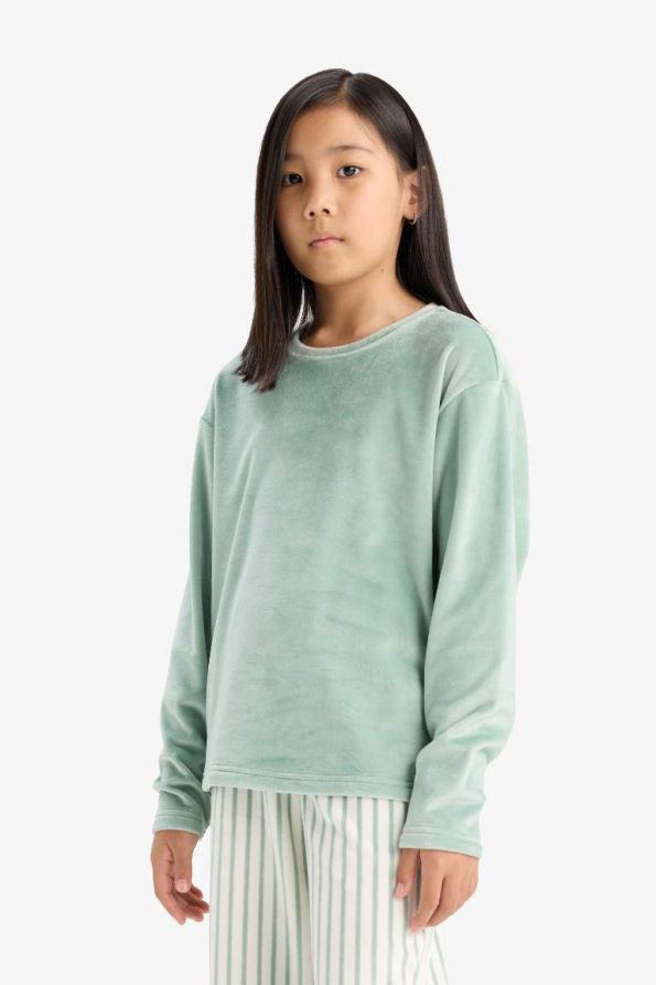 Girls' Pajama Set Fleece Long Sleeve Top Striped Long Bottom