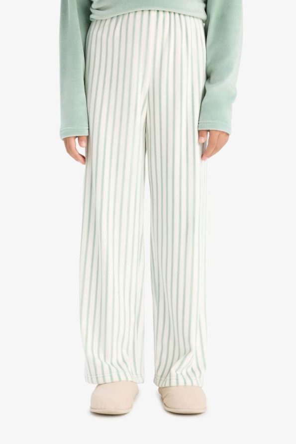 Girls' Pajama Set Fleece Long Sleeve Top Striped Long Bottom
