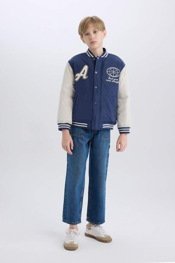 Boys' College Collar Printed Snap-Button Bomber Jacket