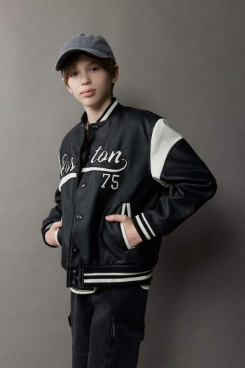 Boys' Waterproof College Collar Snap Button Bomber Jacket