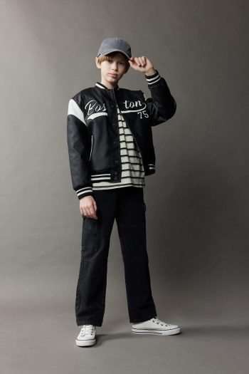 Boys' Waterproof College Collar Snap Button Bomber Jacket