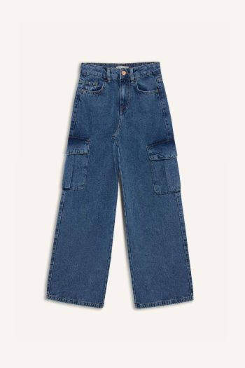 Girls' Wide Leg Cargo Cotton Jeans