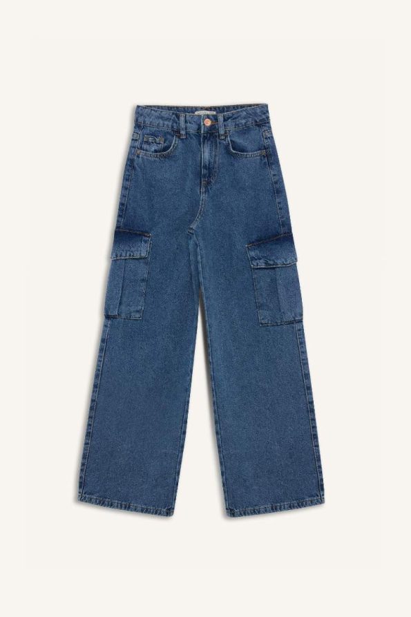 Girls' Wide Leg Cargo Cotton Jeans