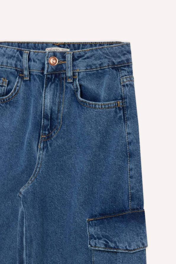 Girls' Wide Leg Cargo Cotton Jeans