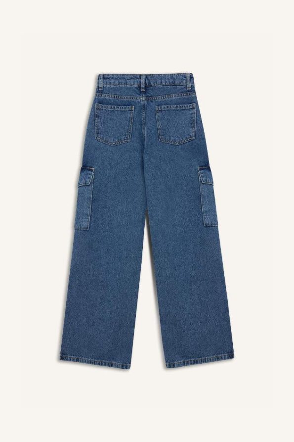 Girls' Wide Leg Cargo Cotton Jeans