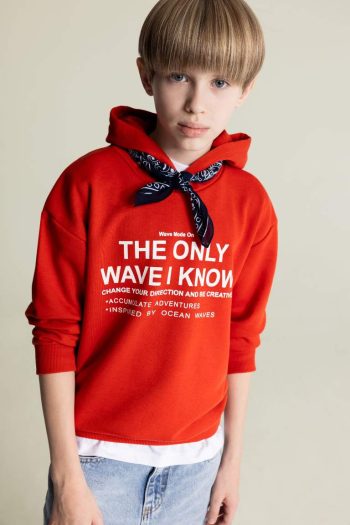 Boys' Oversized Hooded Printed Sweatshirt