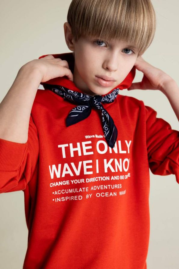 Boys' Oversized Hooded Printed Sweatshirt