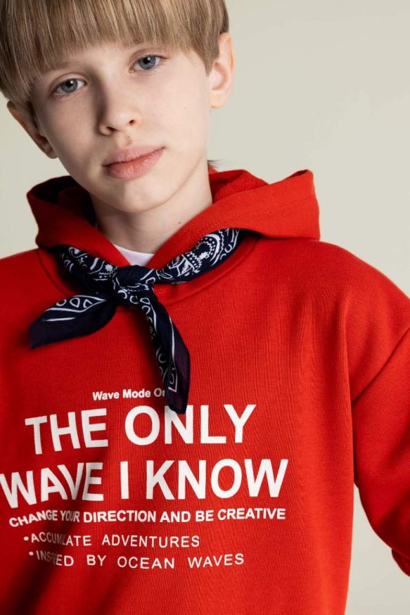 Boys' Oversized Hooded Printed Sweatshirt