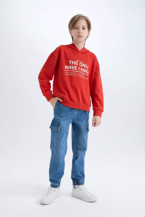 Boys' Oversized Hooded Printed Sweatshirt