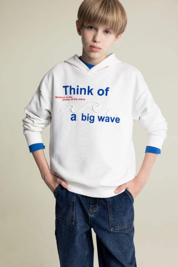 Boys' Oversized Hooded Printed Sweatshirt