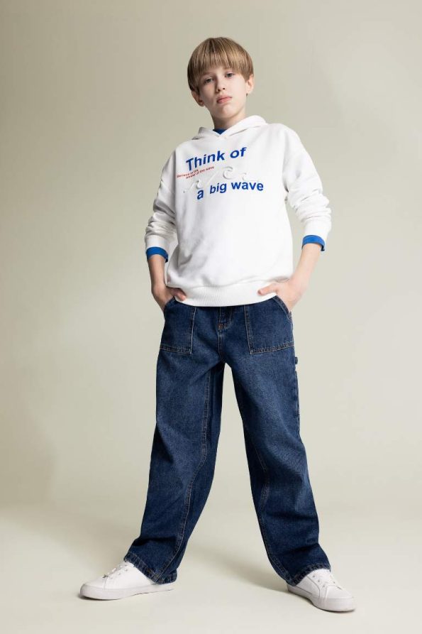 Boys' Oversized Hooded Printed Sweatshirt