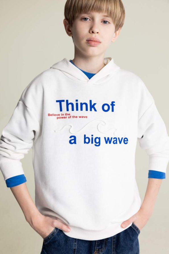 Boys' Oversized Hooded Printed Sweatshirt