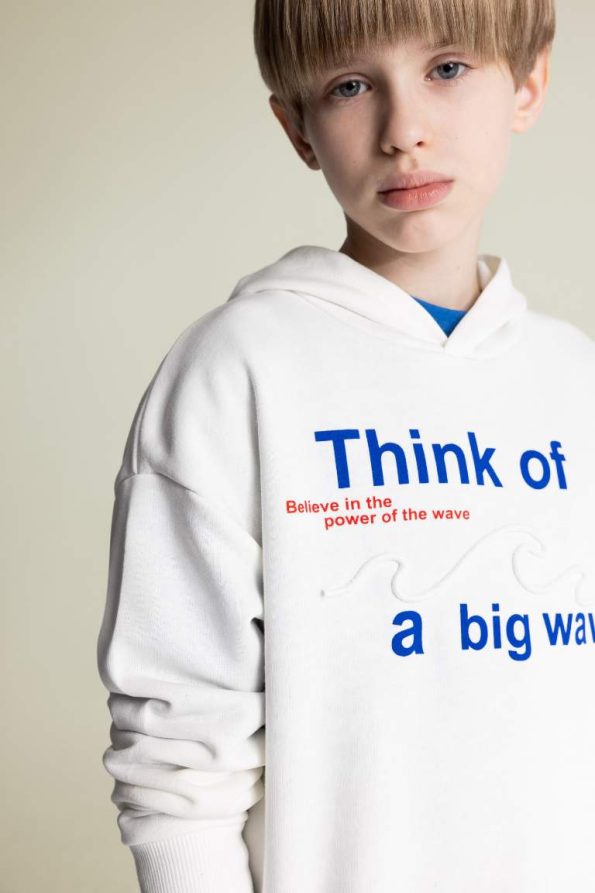 Boys' Oversized Hooded Printed Sweatshirt