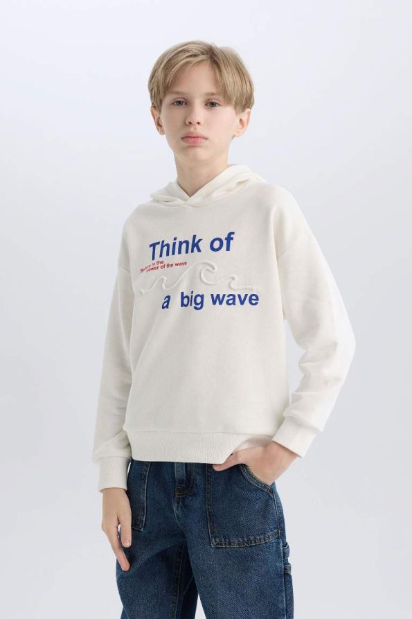 Boys' Oversized Hooded Printed Sweatshirt