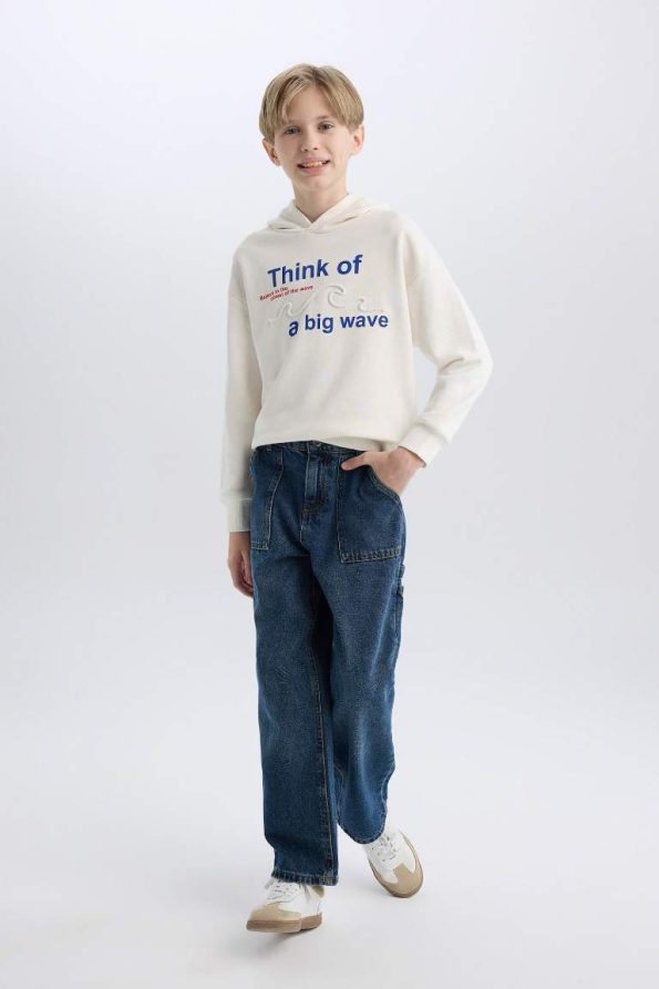 Boys' Oversized Hooded Printed Sweatshirt