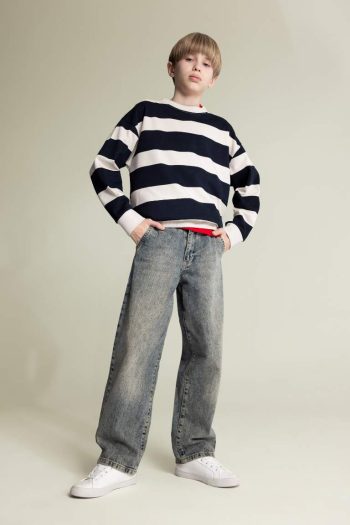 Boys' Oversized Striped Crew Neck Sweatshirt
