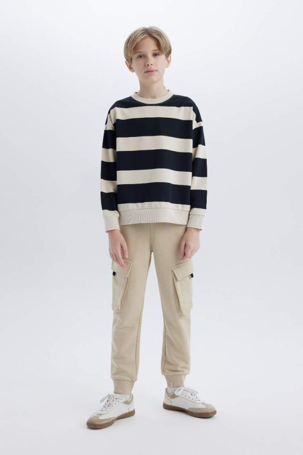 Boys' Oversized Striped Crew Neck Sweatshirt