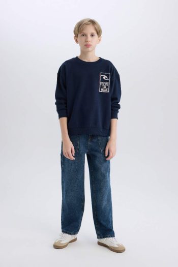 Boys' Oversized Wide Fit Crew Neck Printed Sweatshirt