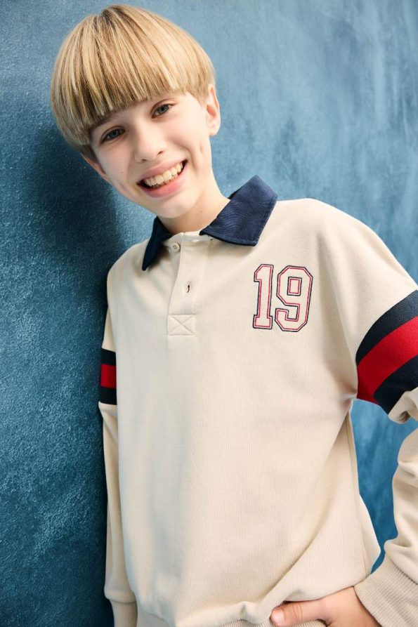 Boys' Oversized Fit Polo Collar Sweatshirt