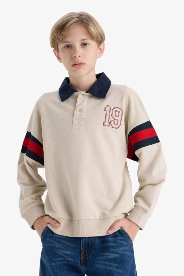 Boys' Oversized Fit Polo Collar Sweatshirt