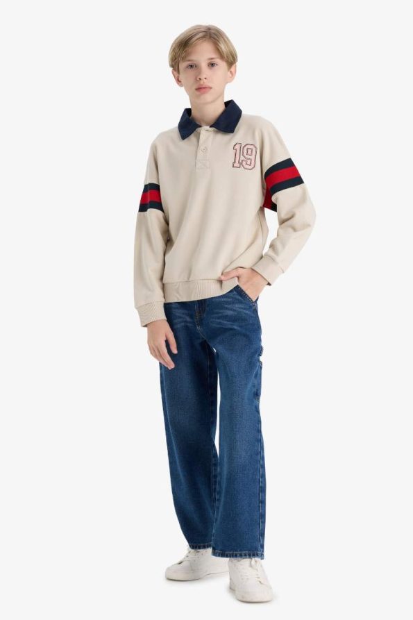 Boys' Oversized Fit Polo Collar Sweatshirt