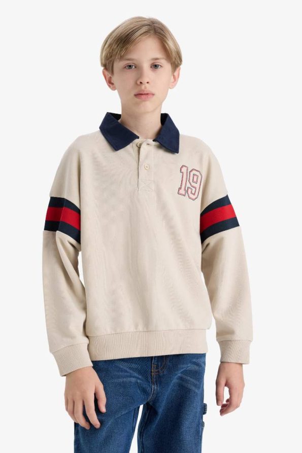 Boys' Oversized Fit Polo Collar Sweatshirt