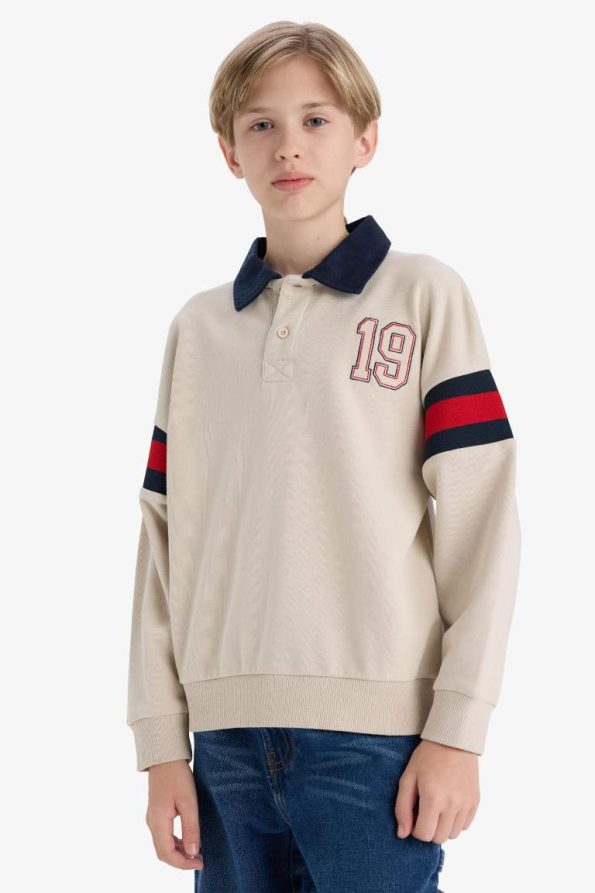 Boys' Oversized Fit Polo Collar Sweatshirt