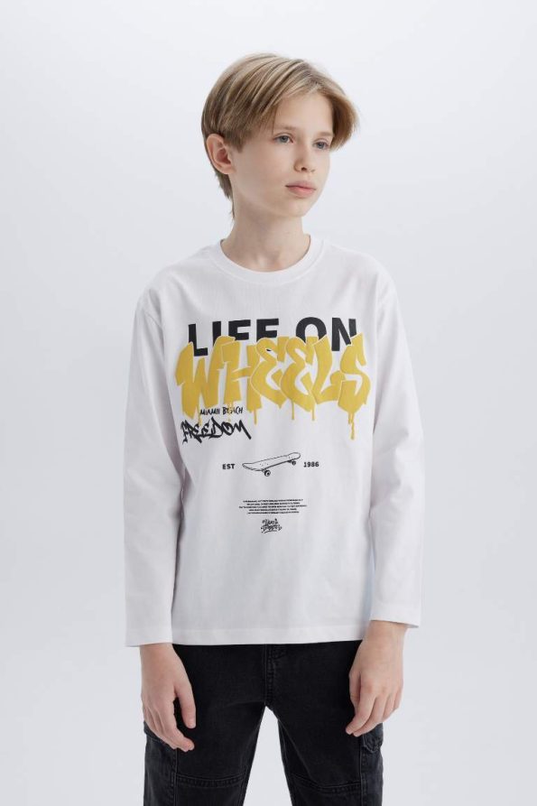 Boys' Printed Long Sleeve Crew Neck T-Shirt