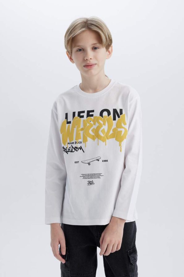 Boys' Printed Long Sleeve Crew Neck T-Shirt