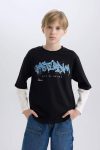 Boys' Oversized Wide Fit Printed Long Sleeve T-Shirt