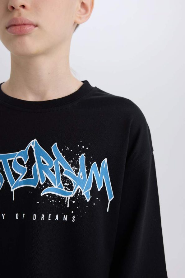 Boys' Oversized Wide Fit Printed Long Sleeve T-Shirt