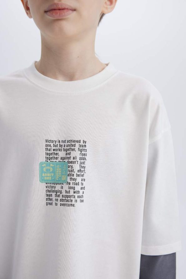 Boys' Oversized Wide Fit Crew Neck Long Sleeve T-Shirt with Back Print
