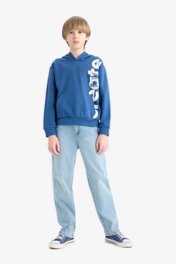 Boys' Hooded Kangaroo Pocket Printed Sweatshirt