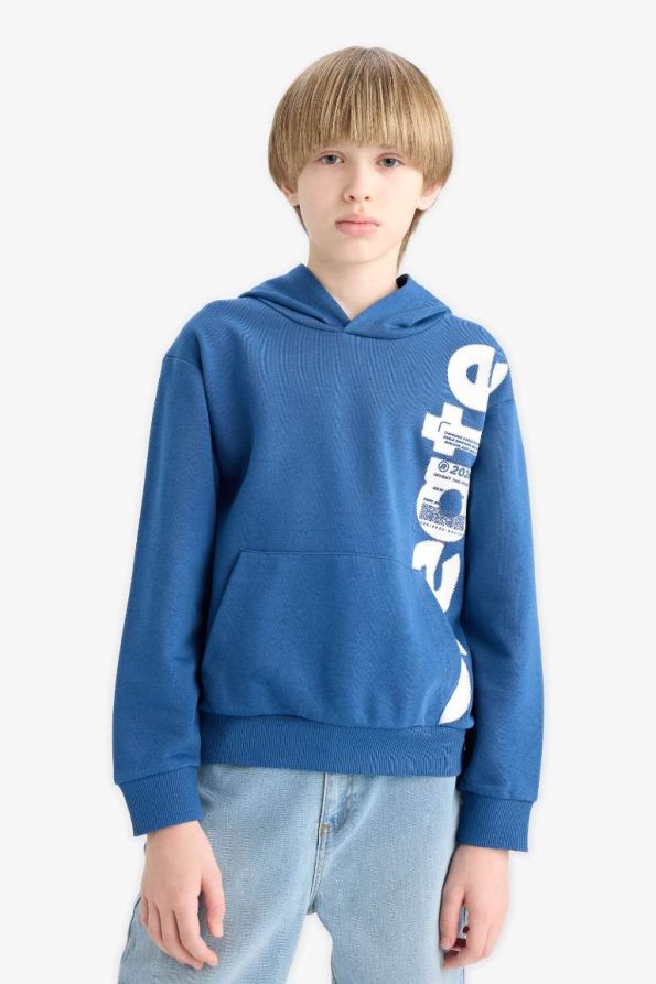 Boys' Hooded Kangaroo Pocket Printed Sweatshirt