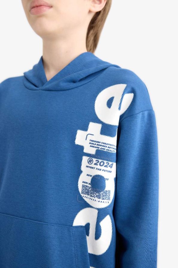 Boys' Hooded Kangaroo Pocket Printed Sweatshirt