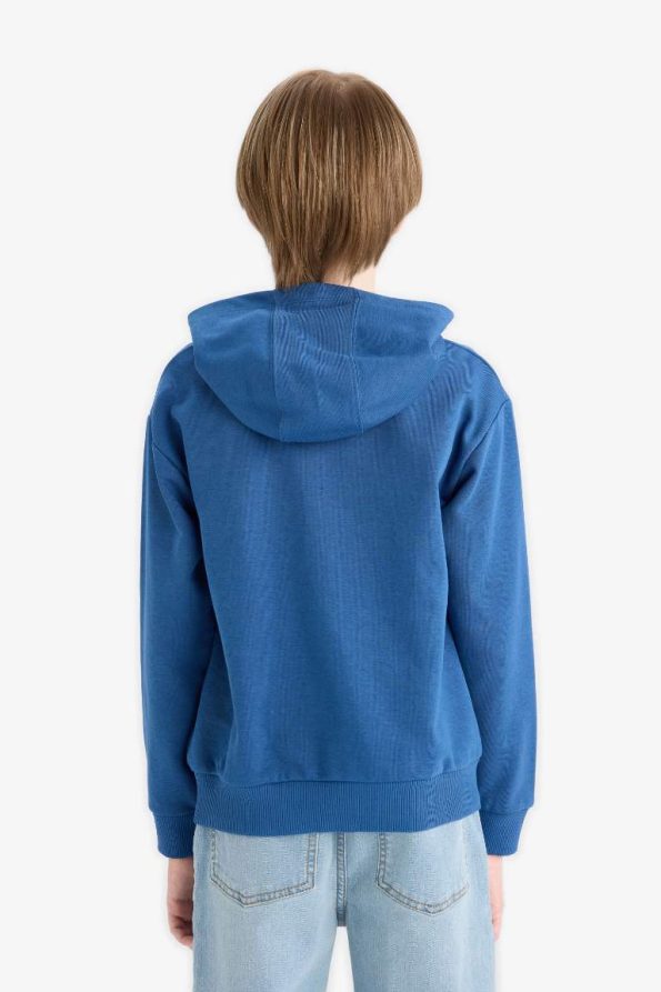 Boys' Hooded Kangaroo Pocket Printed Sweatshirt